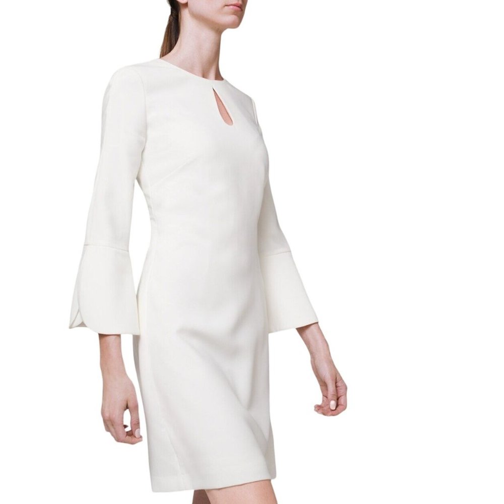 White House Black Market Womens Petal Sleeve Shift Dress 6 White Keyhole Lined